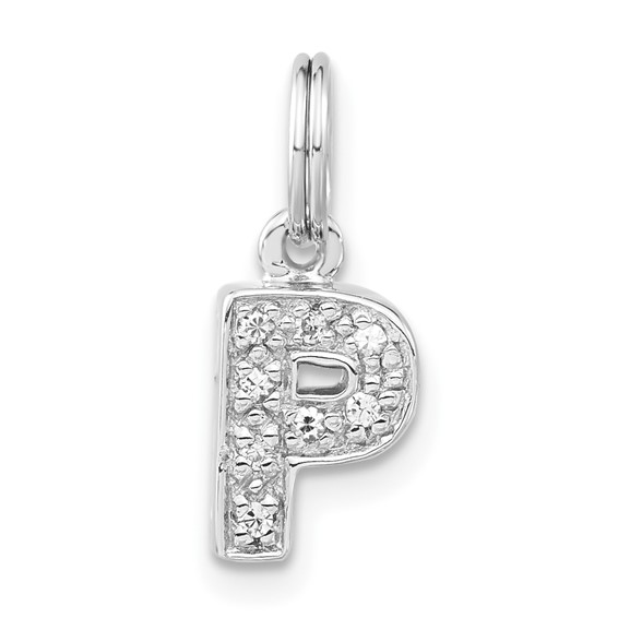 Sterling Silver Polished CZ Initial P Charm
