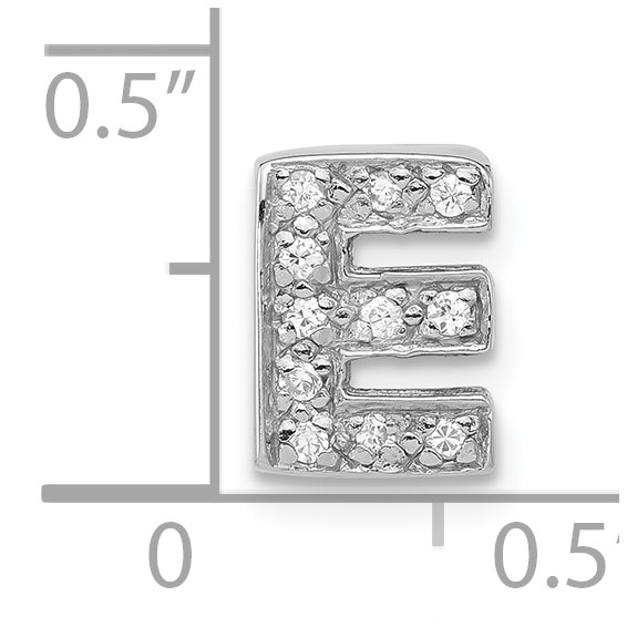 Sterling Silver Polished CZ Initial E Chain Slide Charm