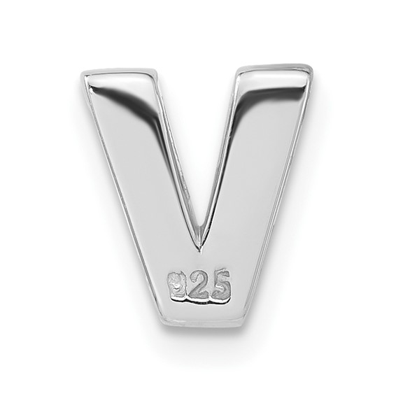 Sterling Silver Polished CZ Initial V Slide