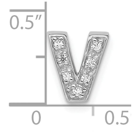 Sterling Silver Polished CZ Initial V Slide