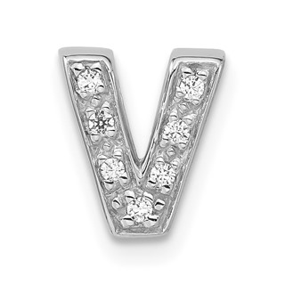 Sterling Silver Polished CZ Initial V Slide