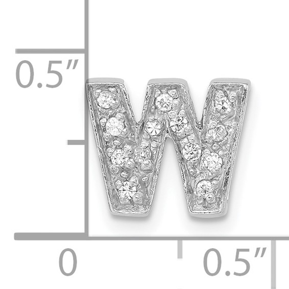 Sterling Silver Polished CZ Initial W Slide