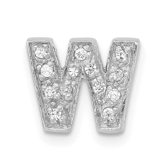 Sterling Silver Polished CZ Initial W Slide