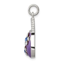 Sterling Silver Rhodium-plated Purple Enameled CZ Purse Charm view 2