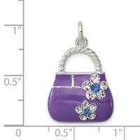 Sterling Silver Rhodium-plated Purple Enameled CZ Purse Charm view 3