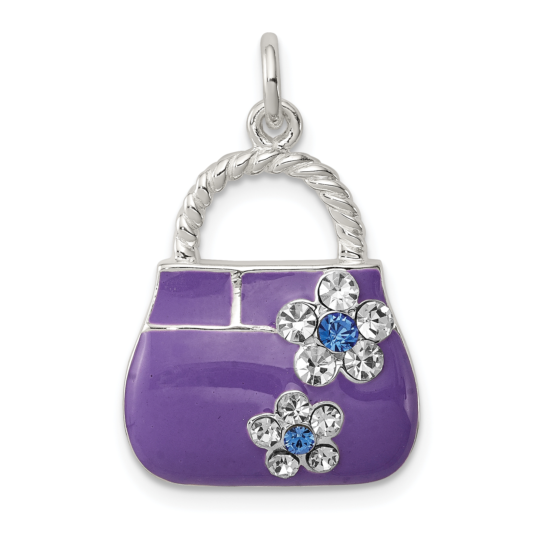 Sterling Silver Rhodium-plated Purple Enameled CZ Purse Charm (QC4219)