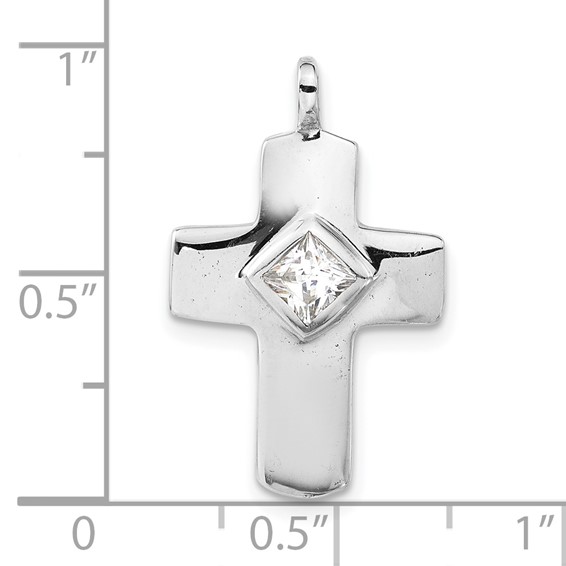 Sterling Silver Polished CZ Cross Pendant