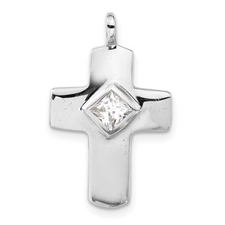 Sterling Silver Polished CZ Cross Pendant