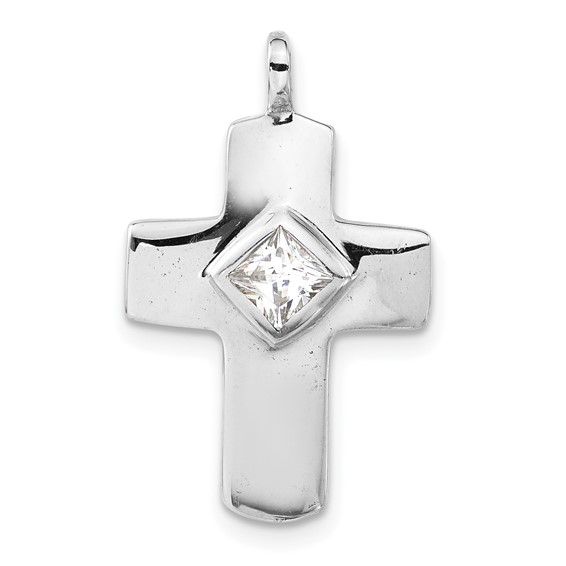 Sterling Silver Polished CZ Cross Pendant