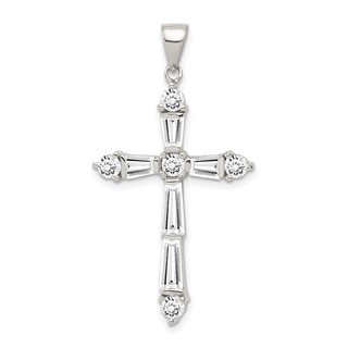 Sterling Silver Rhodium-plated CZ Cross Pendant