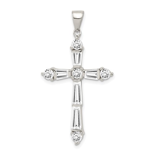 Sterling Silver Rhodium-plated CZ Cross Pendant