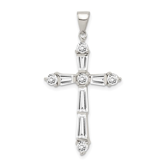 Sterling Silver Rhodium-plated CZ Cross Pendant