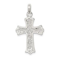 Sterling Silver Rhodium-plated Filigree Cross Charm view 4