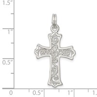 Sterling Silver Rhodium-plated Filigree Cross Charm view 3
