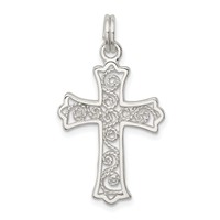 Sterling Silver Rhodium-plated Filigree Cross Charm view 1