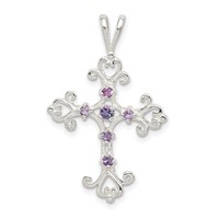 Sterling Silver Purple CZ Cross Charm view 1