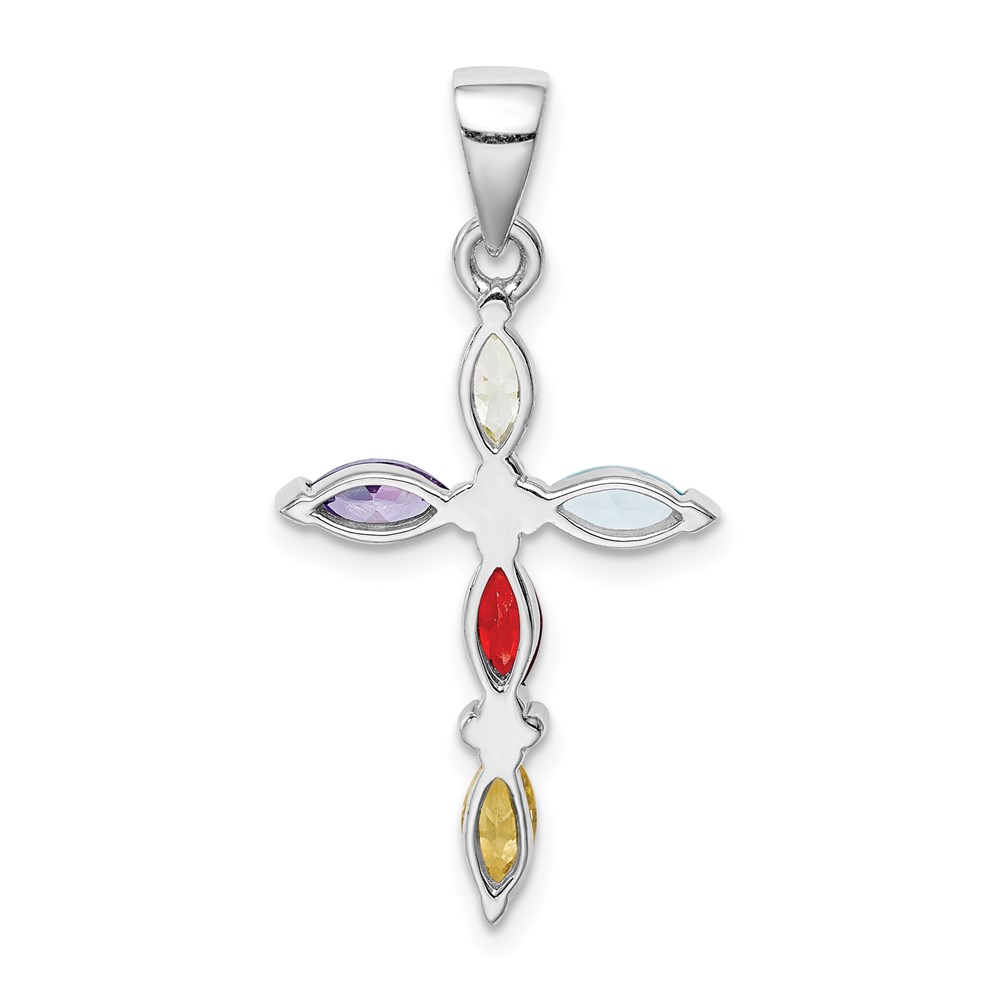 Sterling Silver Rhodium-plated Multi-Color CZ Cross Pendant (QC4322)