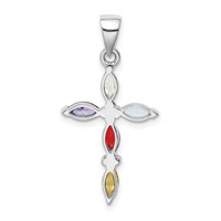 Sterling Silver Rhodium-plated Multi-Color CZ Cross Pendant view 4