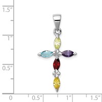Sterling Silver Rhodium-plated Multi-Color CZ Cross Pendant view 3