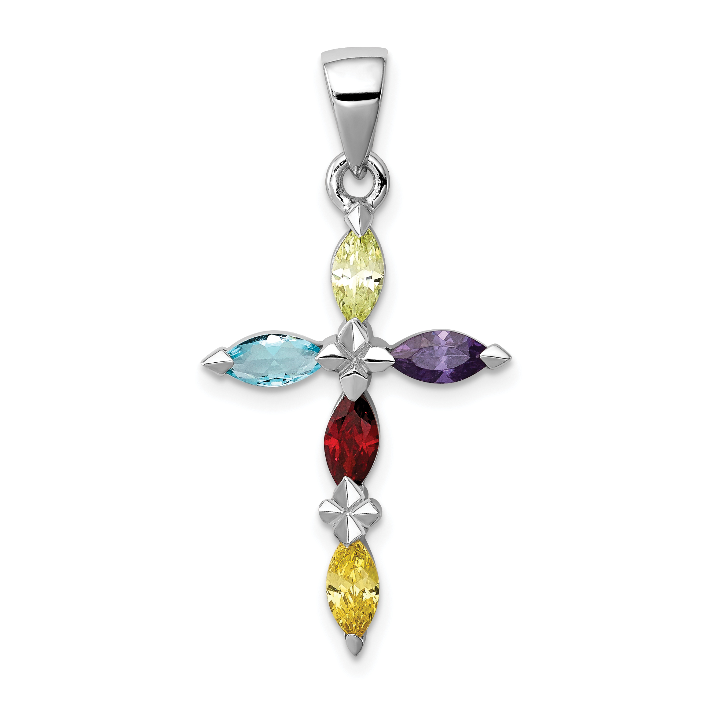 Sterling Silver Rhodium-plated Multi-Color CZ Cross Pendant (QC4322)