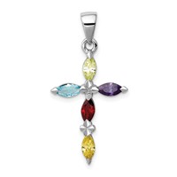 Sterling Silver Rhodium-plated Multi-Color CZ Cross Pendant view 1