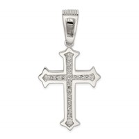 Sterling Silver Rhodium-plated CZ Cross Pendant view 4