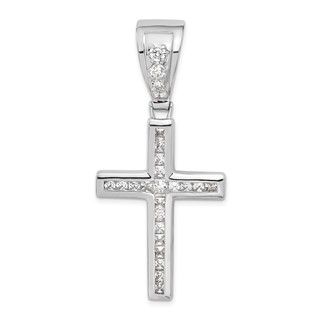 Sterling Silver Rhodium-plated CZ Cross Pendant