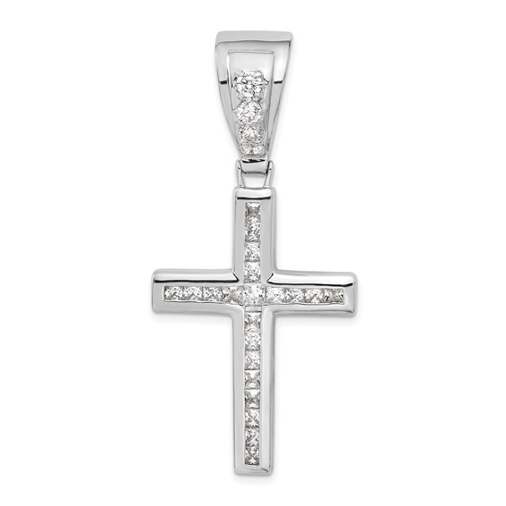 Sterling Silver Rhodium-plated CZ Cross Pendant