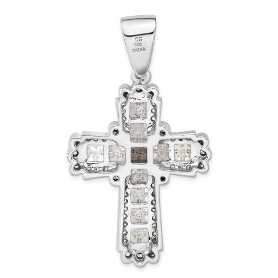 Sterling Silver Polished CZ Cross Pendant