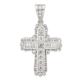 Sterling Silver Polished CZ Cross Pendant