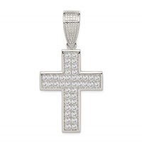 Sterling Silver Rhodium-plated CZ Cross Pendant view 1