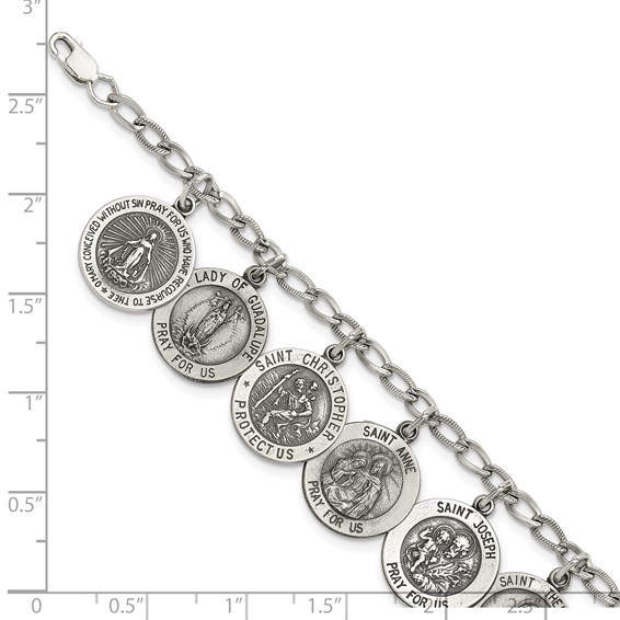 Sterling Silver Antiqued 12 Saints 8in Bracelet