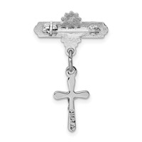 Sterling Silver Platinum-plated Polished Crucifix Dangle Pin Brooch view 3