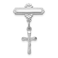 Sterling Silver Platinum-plated Polished Crucifix Dangle Pin Brooch view 1