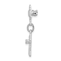 Sterling Silver Platinum-plated Polished CZ Cross Dangle Pin Brooch view 2