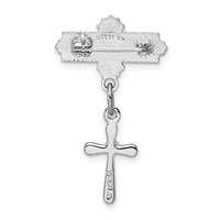 Sterling Silver Platinum-plated Polished CZ Cross Dangle Pin Brooch view 4