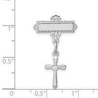 Sterling Silver Platinum-plated Polished CZ Cross Dangle Pin Brooch view 3