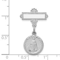 Sterling Silver Platinum-plated Miraculous Medal Dangle Pin Brooch view 3
