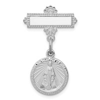 Sterling Silver Platinum-plated Miraculous Medal Dangle Pin Brooch view 1
