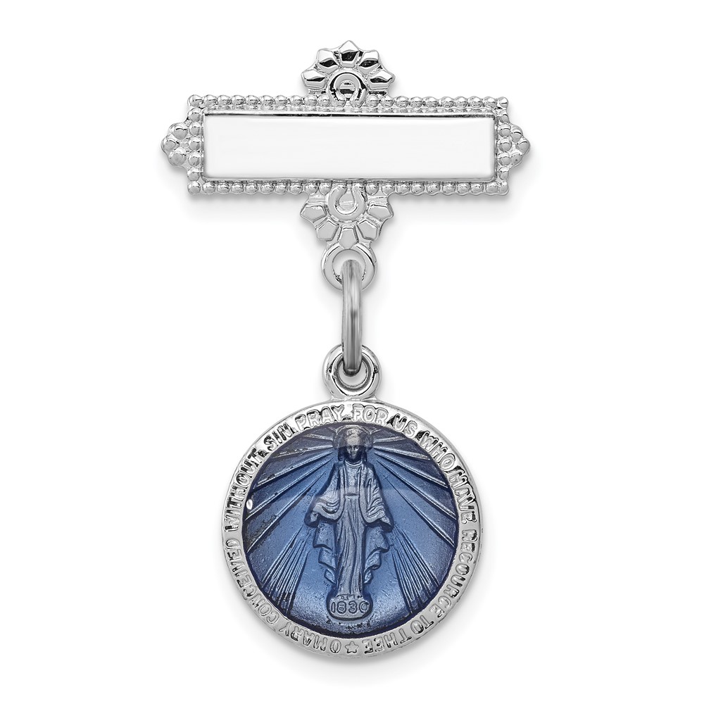 Sterling Silver Platinum-plated Enameled Miraculous Medal Pin