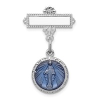 Sterling Silver Platinum-plated Enameled Miraculous Medal Pin view 1