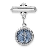 Sterling Silver Platinum-plated Enameled Miraculous Medal Pin view 1