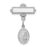 Sterling Silver Platinum-plated Saint Christopher Medal Pin view 1