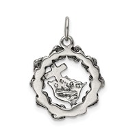 Sterling Silver Antiqued Cross, Crown & Wreath Charm view 4