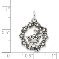 Sterling Silver Antiqued Cross, Crown & Wreath Charm view 3