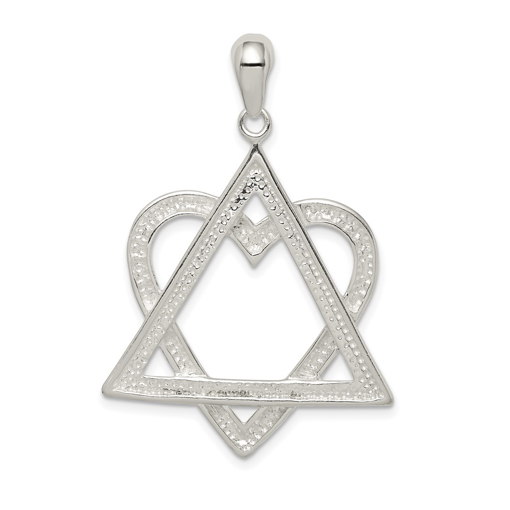 Sterling Silver Star of David Heart Pendant (QC4440)