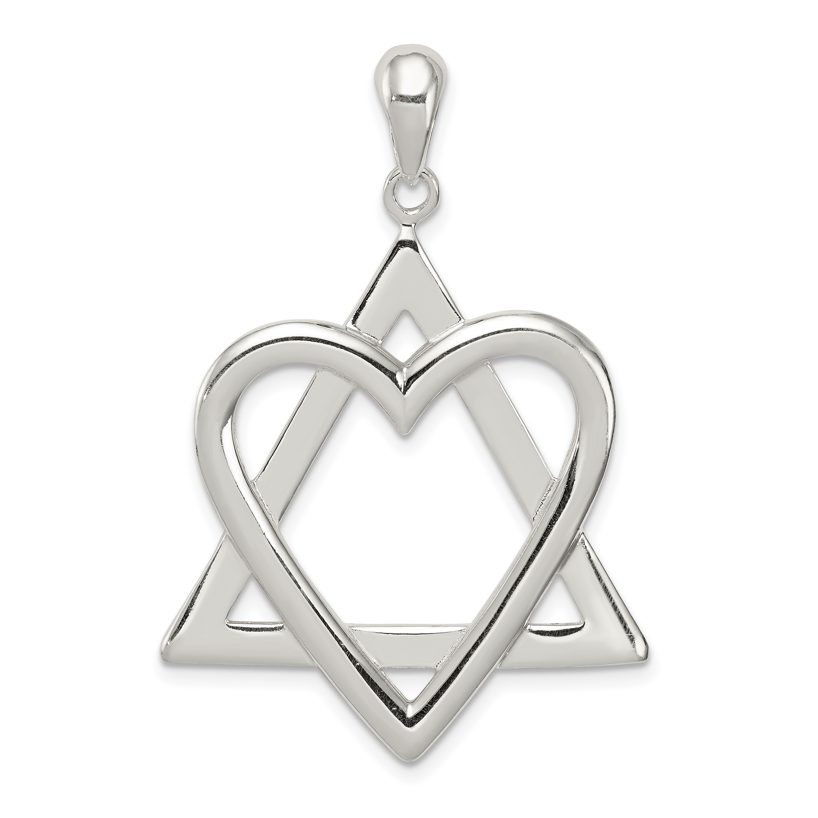 Sterling Silver Star of David Heart Pendant (QC4440)