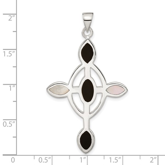 Sterling Silver Mother of Pearl & Enameled Cross Pendant