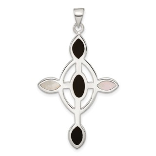 Sterling Silver Mother of Pearl & Enameled Cross Pendant