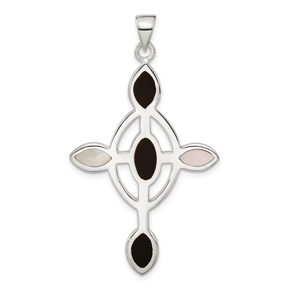 Sterling Silver Mother of Pearl & Enameled Cross Pendant